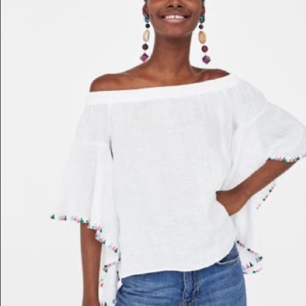 Zara off the shoulder white linen top sz XS